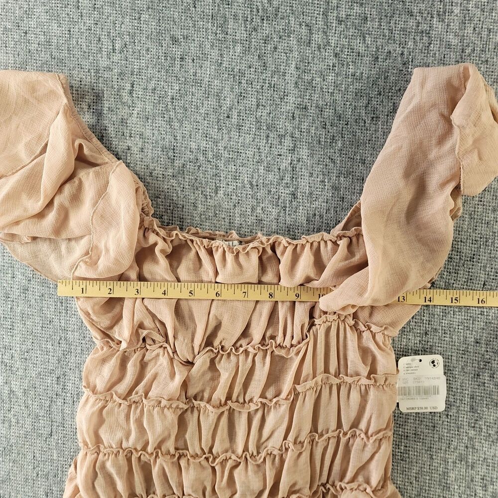 NWT Intimately Free People Smocked Bodysuit S Blush Pink Flutter Sleeve Ruffle - Picture 8 of 9